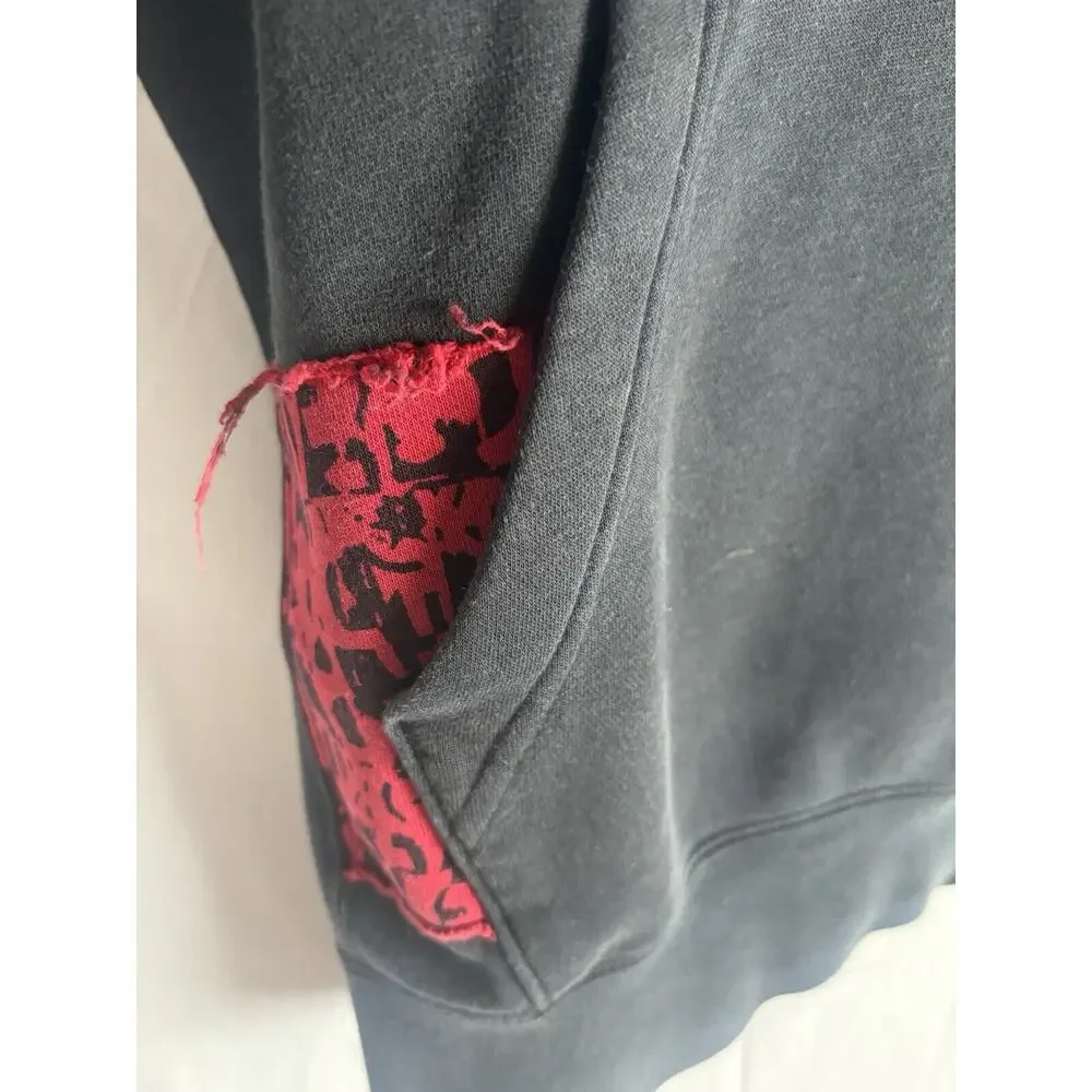 Nike Double Side Graphic Distressed Hoodie Small Patchwork Black Red Turquoise‎